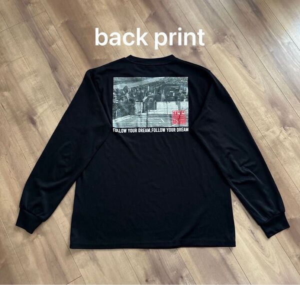 ロンT 黒 長袖Tシャツ メンズ Mサイズ 男女兼用 ブラックバスケ バッグプリント バレーボール スポーツ練習着 部活
