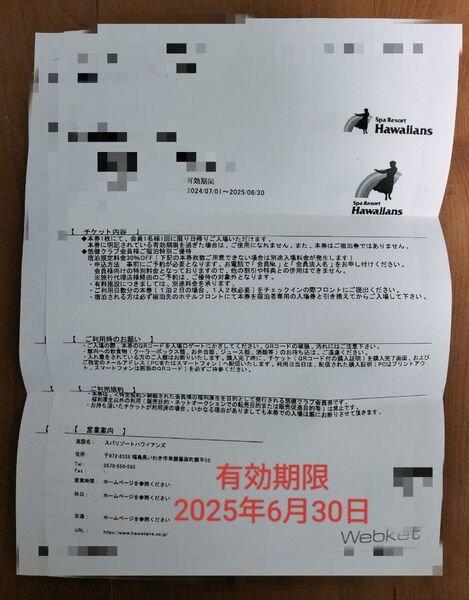 【スパリゾートハワイアンズ入場券★2枚】