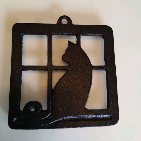 新品 鍋敷き 猫 アンティーク 古道具 アイアン 鋳物 ネコ
