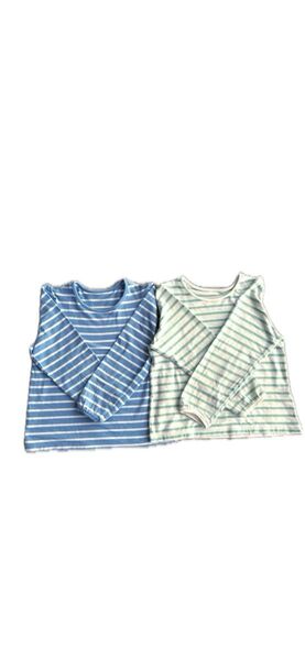 ユニクロ 長袖Tシャツ ボーダー柄 2枚セット ミント ライトブルー 120 ガールズ カットソー