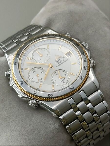 SEIKO セイコー クレドール パシフィーク 18KTベゼル クロノグラフ 7T72-6A00 クォーツ メンズ腕時計 訳アリ品