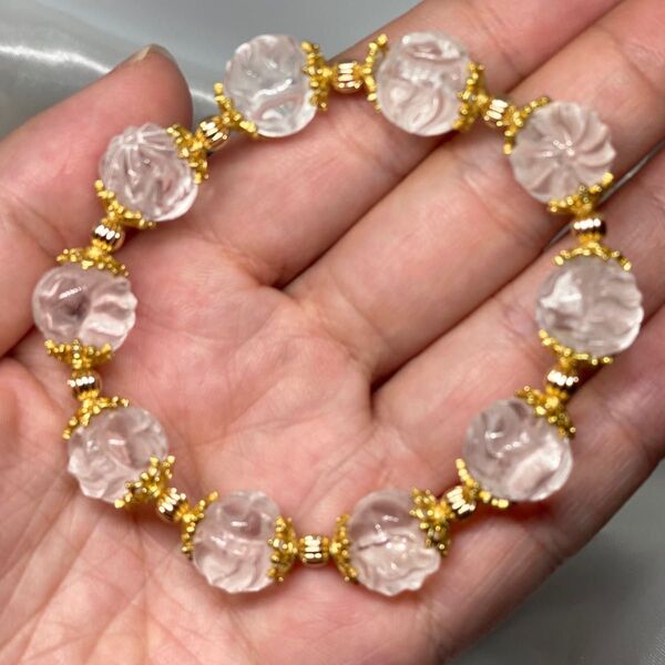 最終破格値段水晶九尾の狐ちゃんデザインブレスレット内径15cmラブラド真鍮ペンダントトップ付き