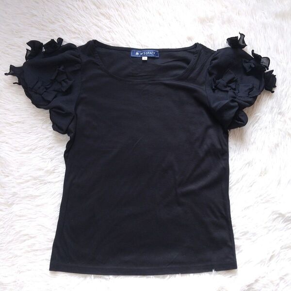 M'S GRACY エムズグレイシー 半袖 カットソー リボン コットン 黒