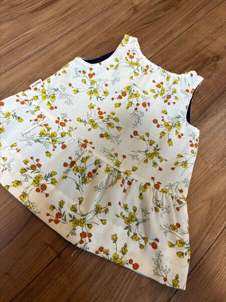 コムサイズム 80 90 ノースリーブ ワンピース タンクトップ 女の子 花柄 リバーシブルワンピース