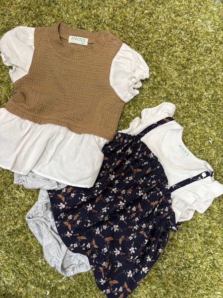 女の子 チュニック ワンピース カットソー 2着セット 70サイズ 80サイズ リンクコーデ 年子 双子
