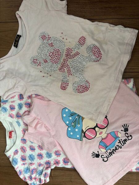 90-100 3着セット 保育園用 洗い替え 泥遊び 女の子 カットソー キッズ 子供服 Tシャツ 半袖
