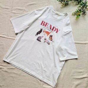 しまむら dearful 猫プリントTシャツ ホワイト Lサイズ