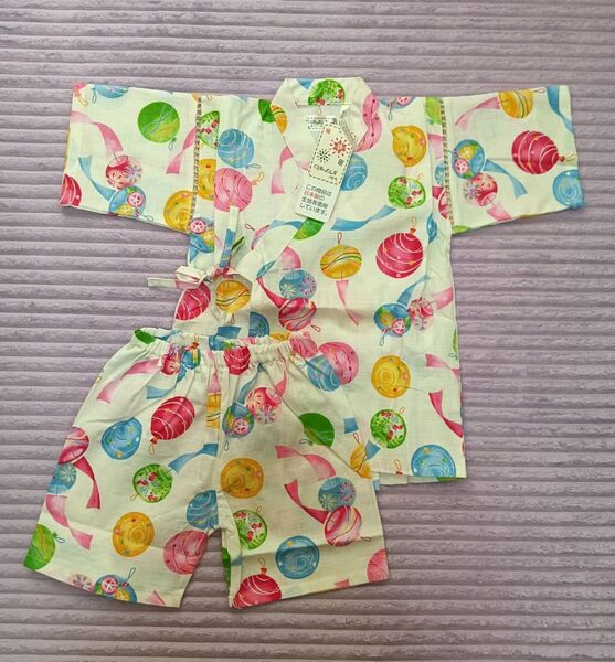 サイズ130cm 甚平 風鈴柄 ヨーヨー 水風船 ホワイト キッズ 女児 夏祭り 盆踊り 新品