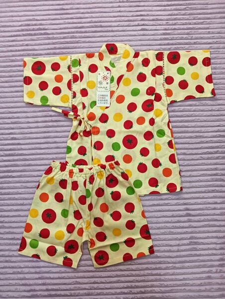 サイズ120cm 甚平 トマト柄 クリーム キッズ 女児 夏祭り 盆踊り 新品 未使用品