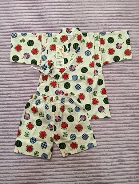 サイズ120cm 甚平 スイカ柄 ホワイト キッズ 男児 女児 夏祭り 盆踊り 新品 未使用品