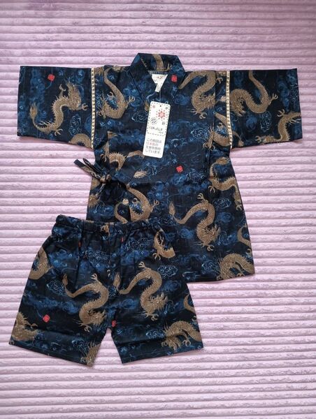 サイズ120cm 甚平 龍柄 ネイビー ドラゴン キッズ 男児 夏祭り 盆踊り 新品 未使用品