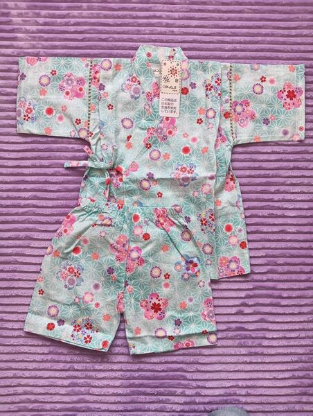 サイズ120cm 甚平 花小柄 ミント キッズ 女児 夏祭り 盆踊り 新品 未使用品