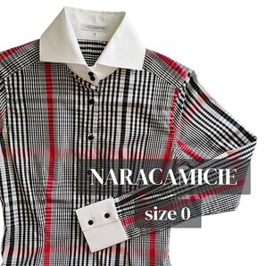 【美品】NARACAMICEナラカミーチェ/チェック柄クレリックシャツ/ブラウス/サイズ0/Sサイズ/7号/ストレッチ