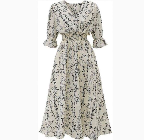 ワンピース レディース 花柄 花柄ワンピース パフスリーブ シフォン 春 ロングワンピース