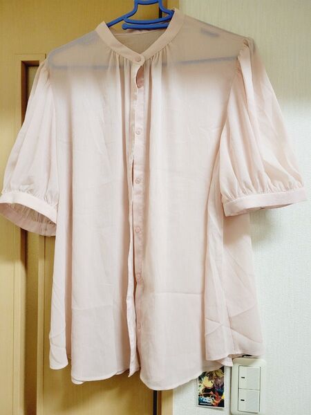 ピンク シフォン 半袖シャツ