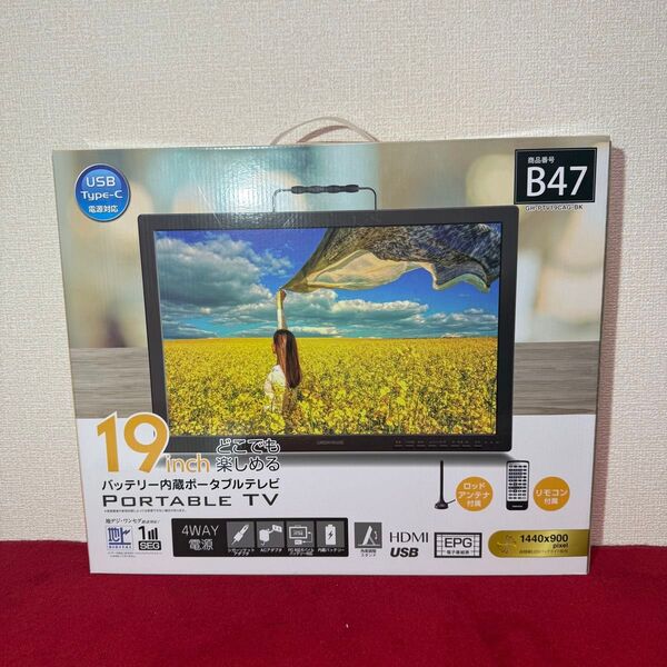 GREEN HOUSE GH-PTV19CAG ポータブルテレビ(訳あり品)