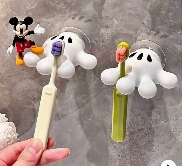 2個セットミッキーの手 歯ブラシフォルダー 吸盤