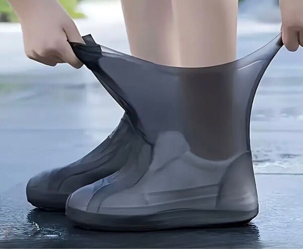シリコンシューズカバー レインカバー 防水靴カバー Mサイズ 黒