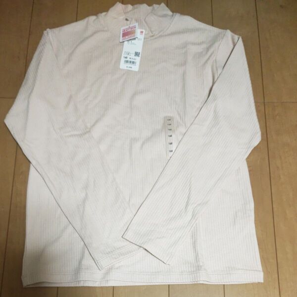 新品未使用 ユニクロ ヒートテックリブハイネックTシャツ 長袖 GIRLS ピンク 160