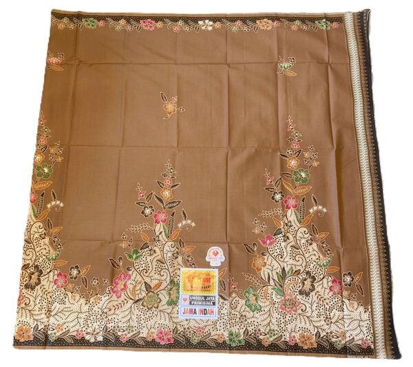 インドネシアバティックプリント ジャワ更紗 brown 約115cm×約224cm ファブリック エスニック 伝統工芸品 高級布