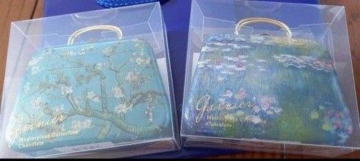 ガルニエ ゴンチャロフ E G 2025 チョコレートアート缶 睡蓮の池、緑の反映 モネ 花咲くアーモンドの枝 ゴッホ 缶のみ
