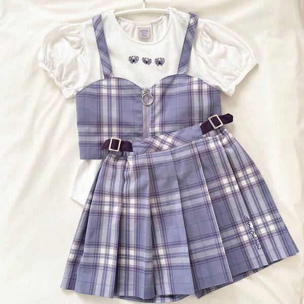 ANNA SUI mini チェックビスチェ×半袖Tシャツ チェックスカパン3点セット サイズ120