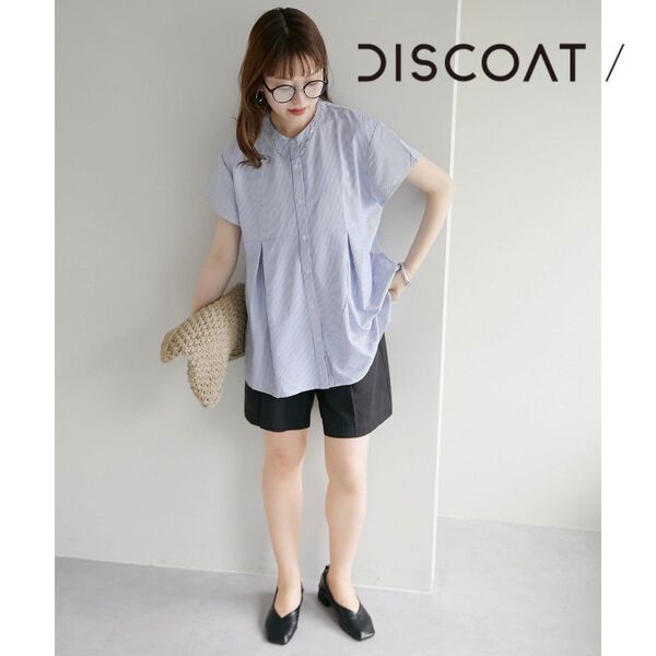 DISCOAT ディスコート WEB限定 ウエスト切り替えブラウス ネイビー