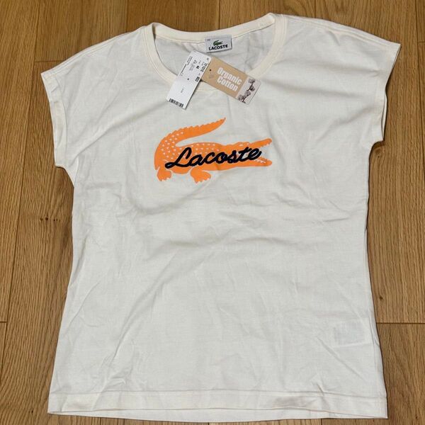 【新品未使用】【希少】LACOSTE レディース Tシャツ タグ付き ホワイト系 サイズ44 S