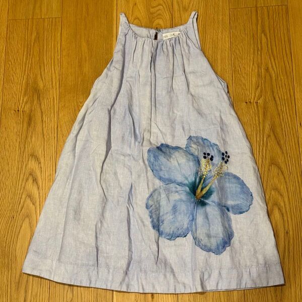 【美品】ZARA ノースリーブワンピース 140cm 花柄 水色 サイズ10