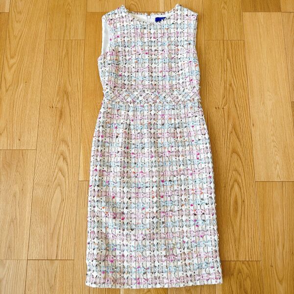 【美品】Viaggio bluビアッジョブルー/リントンツイードワンピース ノースリーブ ひざ丈