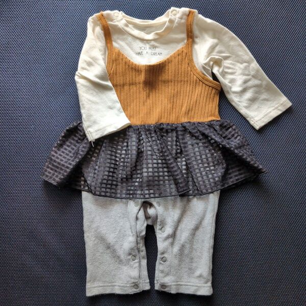重ね着風長袖ロンパース カバーオール70cm女の子 BREEZE