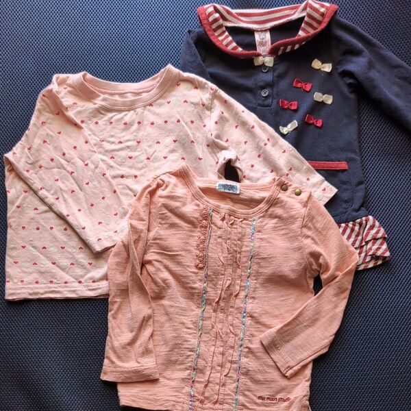 女の子80cm長袖Tシャツ3枚セット 保育園着