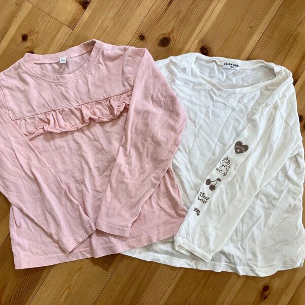 女の子 長袖Tシャツ 2枚セット 130 ピンク/白 シンプル