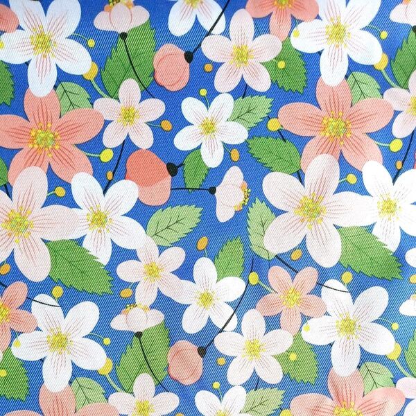 撥水加工生地 フラワー 花柄 ハギレ100cm ブルー
