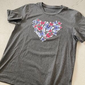 ハート型 蝶々柄 Tシャツ 半袖グレー系
