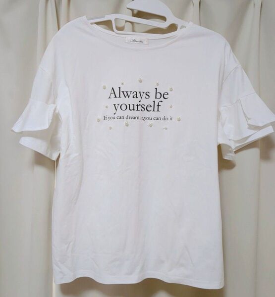 しまむら パール付きロゴ袖フリルTシャツ 半袖 新品 Мサイズ