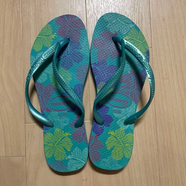 ハワイアナス/havaianas ビーチサンダル サンダル ターコイズブルー ハイビスカス柄 ハワイアン 22.5㎝