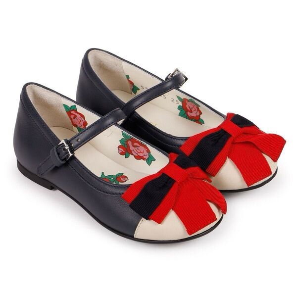 GUCCI グッチ ガールズ レッド ウェブ ボウ バレエ フラットシューズ 可愛い 28
