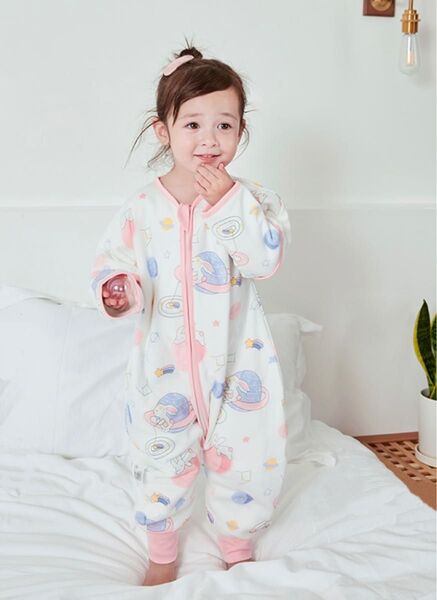 スリーパー キッズ 男の子 女の子 寝袋 秋冬 厚手 キック防止 ピンク うさぎ