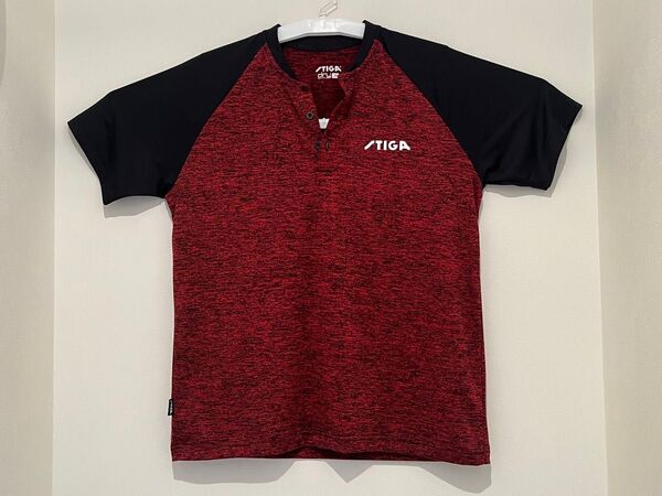 スティガ 半袖 ゲームシャツ(Sサイズ)JTTA公認 レッド 杢 卓球 トレーニングウェア STIGA DRY FIT WEAR