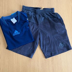 adidas トレーニングウェア 2枚組 ネイビー グレー 130