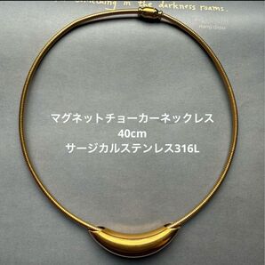 チョーカー ネックレス マグネット サージカルステンレス 316L ゴールド