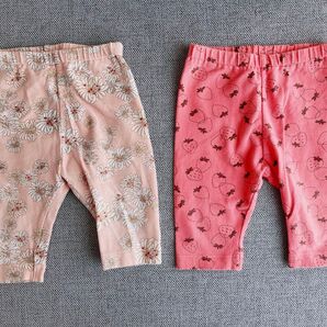 ベビー服 レギンス 2枚セット 花柄 イチゴ柄 80 保育園着 普段着 ユニクロ