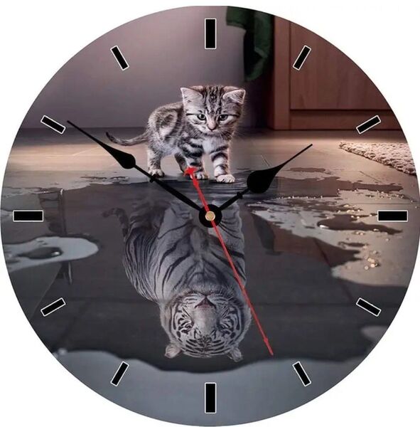 【掛け時計】猫とホワイトタイガーの反射デザイン【壁掛け時計】ネコ ねこ 虎 時計 インテリア リビング