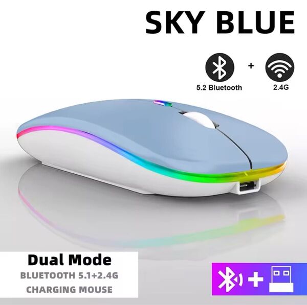 ワイヤレスマウス Bluetooth+2.4G無線 2-WAY 充電式マウス スカイブルー