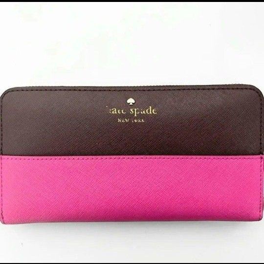 美品 Kate Spade ケイトスペード バイカラー 配色 ラウンドファスナー 長財布 ロングウォレット コーチ フルラ 牛革