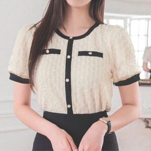 【未使用・訳あり】SHEIN DAZY ラウンドネック カラーブロック ショートパフスリーブ Tシャツ