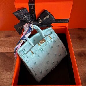 新品*BAG ミニバッグチャーム ミニチュアチャーム イヤホンケース オーストリッチミントブルー