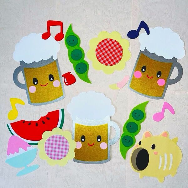 壁面飾り 夏 7月 祭り ひまわり ビール 施設 装飾 画用紙 ハンドメイド