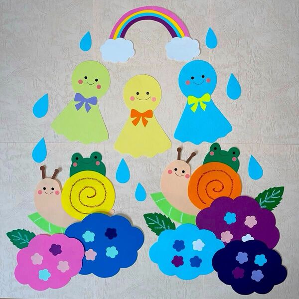 壁面飾り 6月 梅雨 あじさい 夏 かたつむり 保育園 幼稚園 施設 画用紙 ハンドメイド